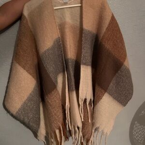 Cashmere Plaid Fringe Women's poncho shawl